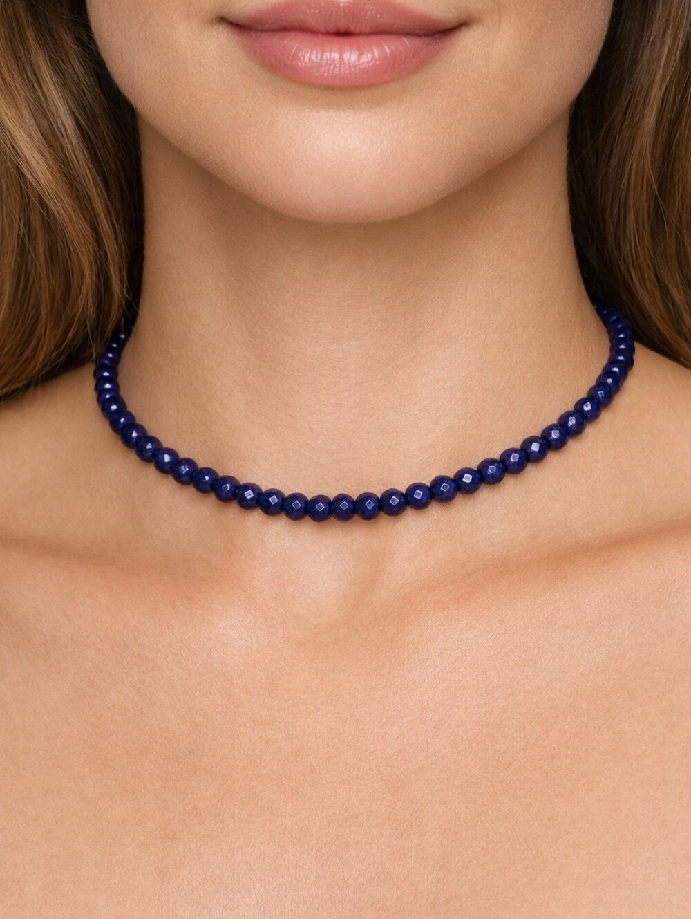 New Dyed Blue Jade Necklace 14" Inch Modern Bold Beaded Chocker
